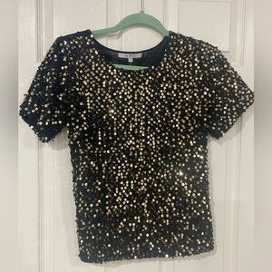 Shimmering Black and Gold Sequin Evening Top